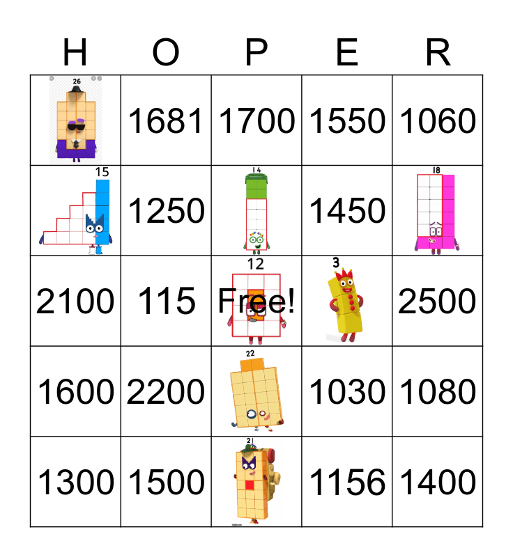 Number blocks Bingo Card