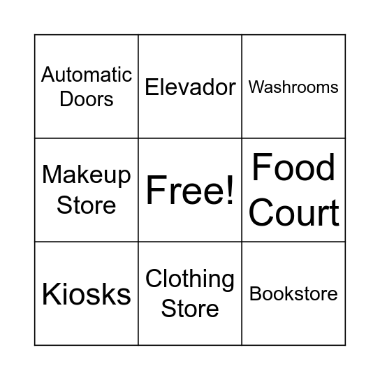 The Mall Bingo Card
