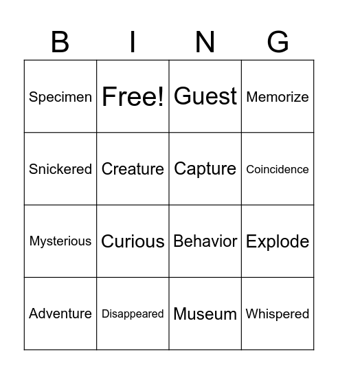 Vocabulary Bingo Card