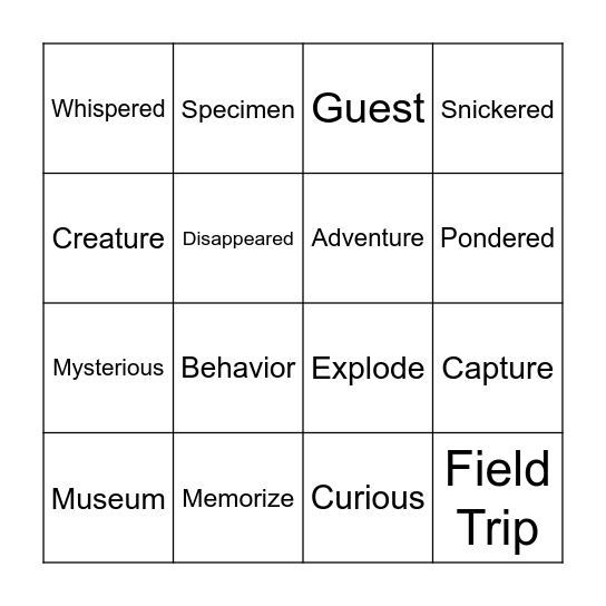 Vocabulary Bingo Card