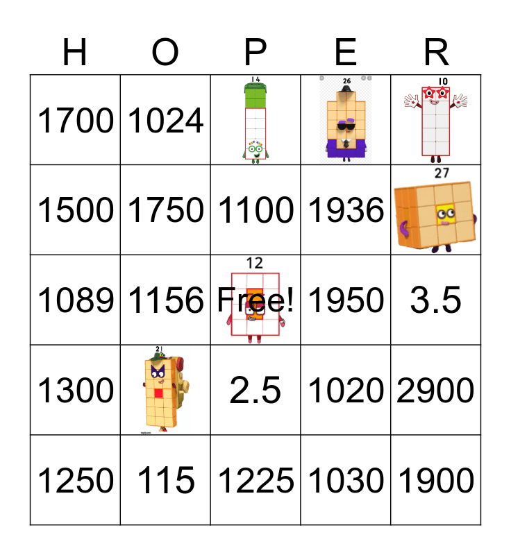 Number blocks Bingo Card