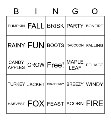 F A L L     10/14/25 Bingo Card