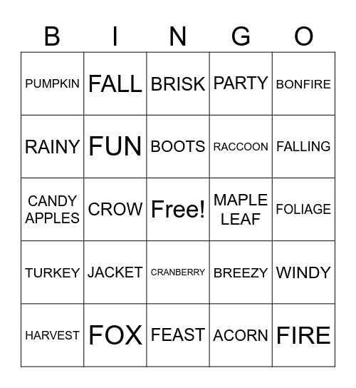 F A L L     10/14/25 Bingo Card