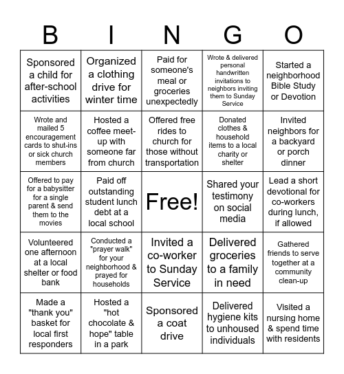 BW Cares: Thanksgiving Bingo Card