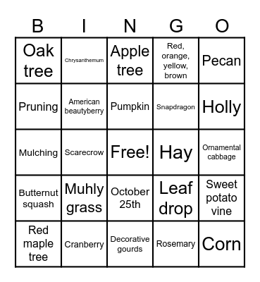 Fall Plant Bingo Card