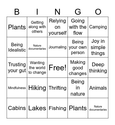 How Transcendentalist Are You? Bingo Card