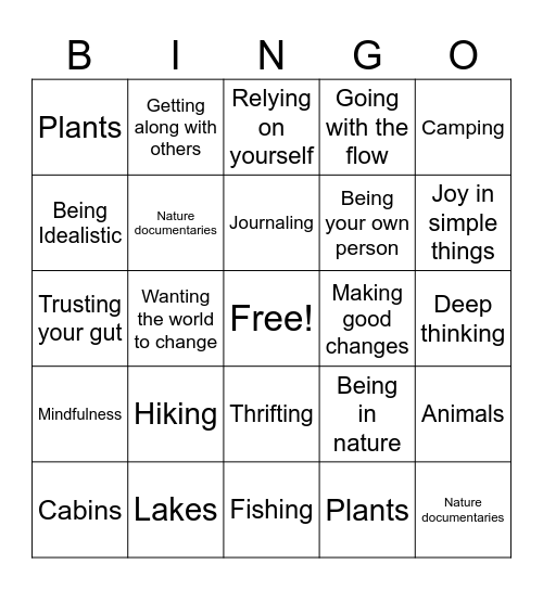 How Transcendentalist Are You? Bingo Card