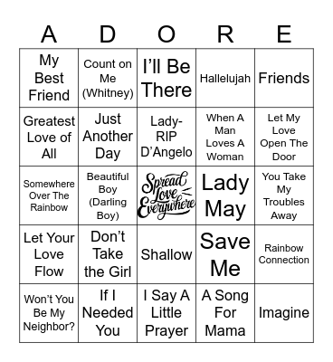 Spread the Love Musical Bingo Card