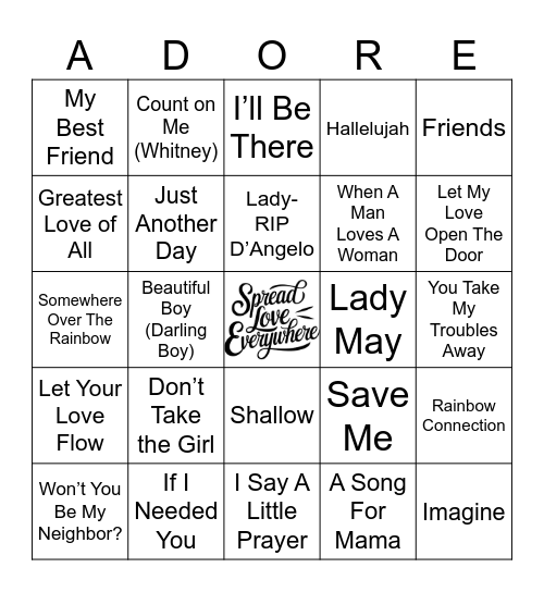 Spread the Love Musical Bingo Card