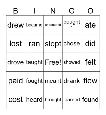 Irregular Verbs Bingo Card