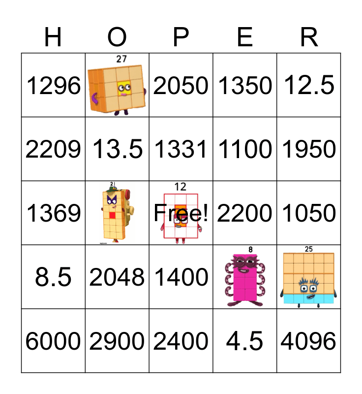 Number blocks Bingo Card