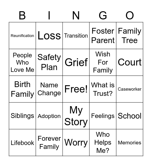 Permanency Bingo Card
