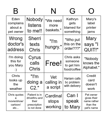 Pharmacy Bingo Card