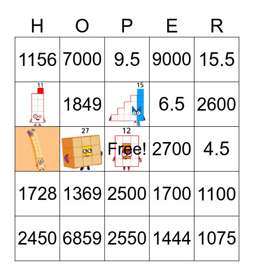 Number blocks Bingo Card