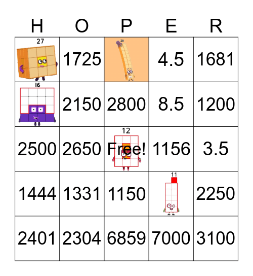 Number blocks Bingo Card