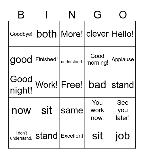 Basic Signs 2 Bingo Card