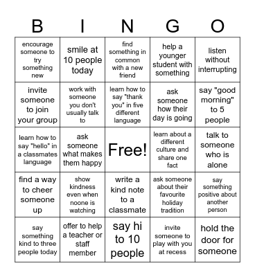 Inclusive Bingo Card