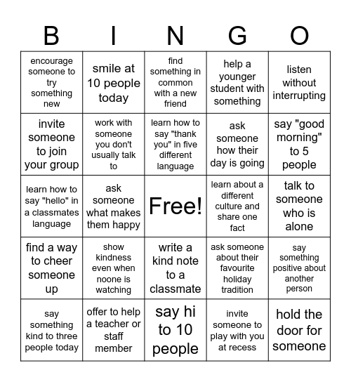 Inclusive Bingo Card