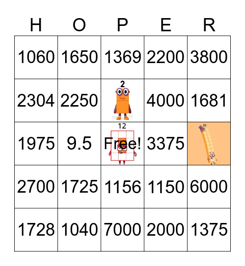 Number blocks Bingo Card