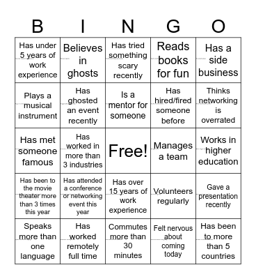 Networking Bingo Card