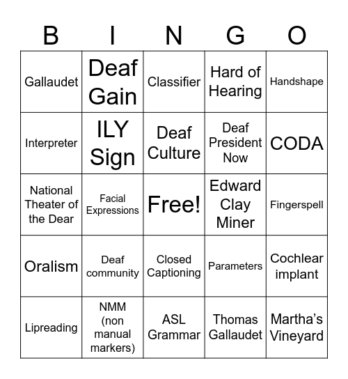 ASL Bingo Card