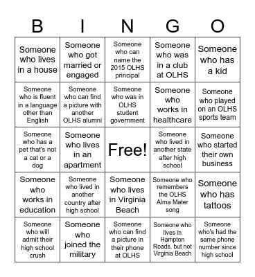 OLHS Class of 2015 Bingo! Bingo Card