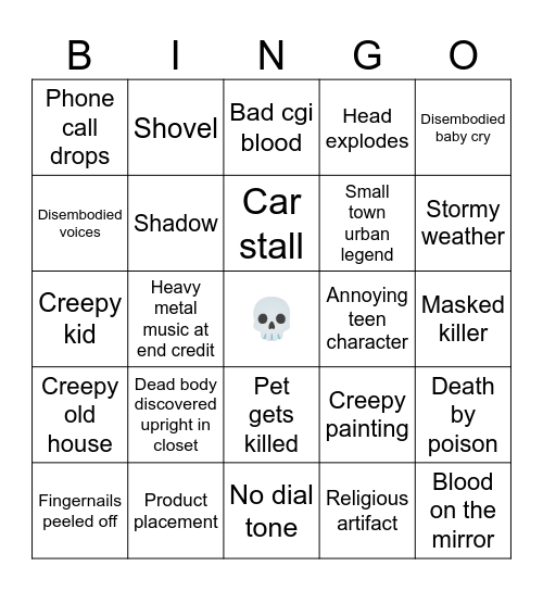 Horror cliché Bingo Card