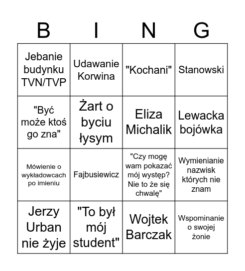 Grzegorzewski Bingo Card