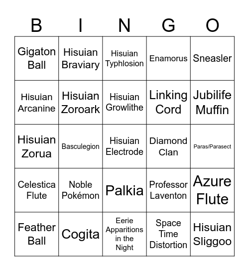 Zekky Pokemon Arceus (Round 1) Bingo Card