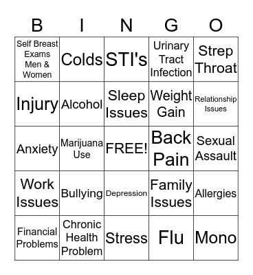 Health Impacts of College Students Bingo Card