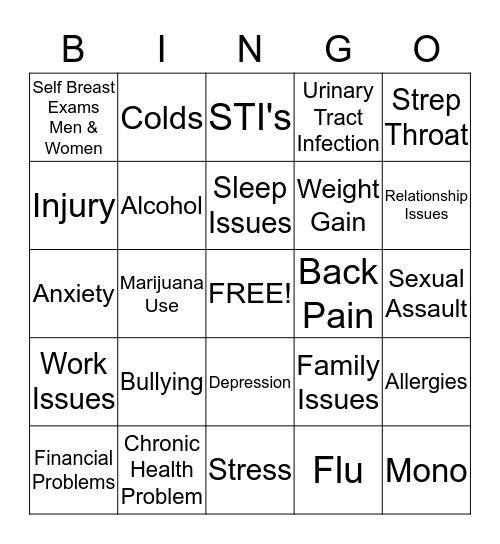 Health Impacts of College Students Bingo Card