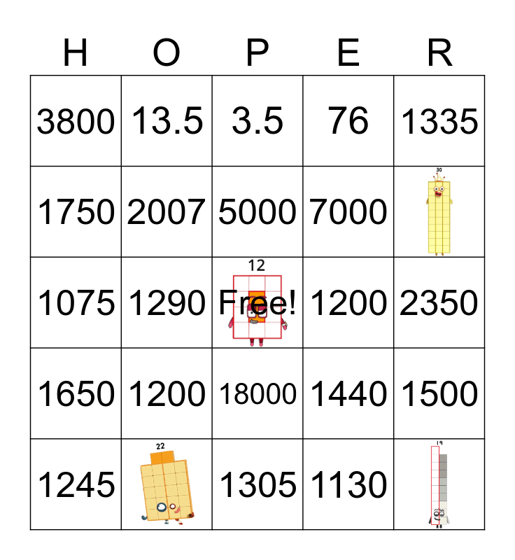 Number blocks Bingo Card