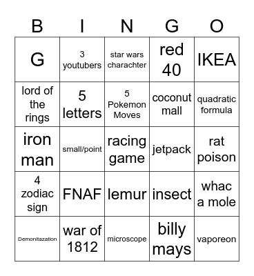 Untitled Bingo Card