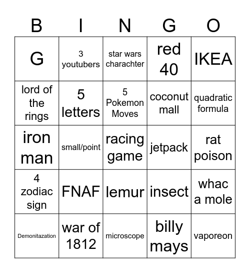 Untitled Bingo Card