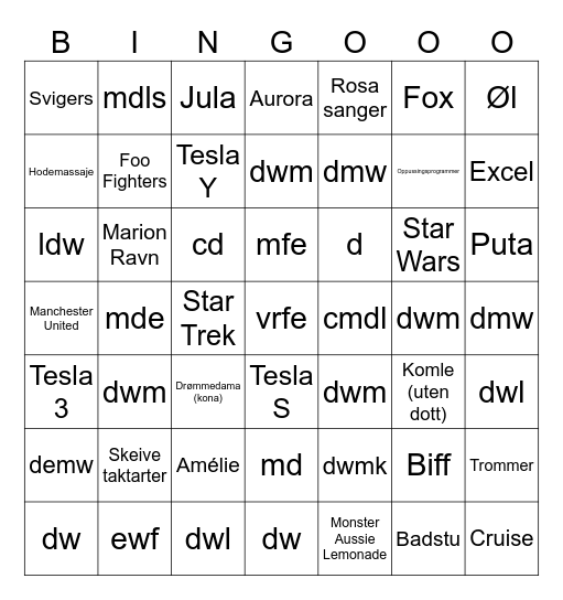 Untitled Bingo Card