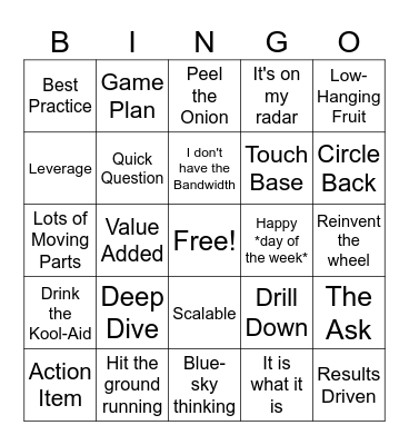 Corporate Jargon Bingo Card