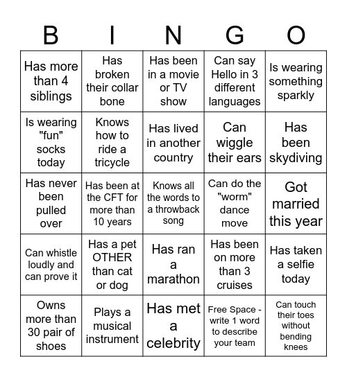 HUMAN BINGO Card