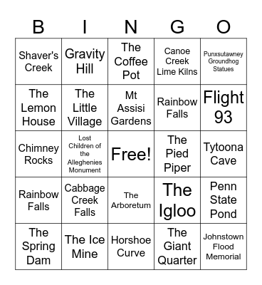 Road Trip Bingo Card