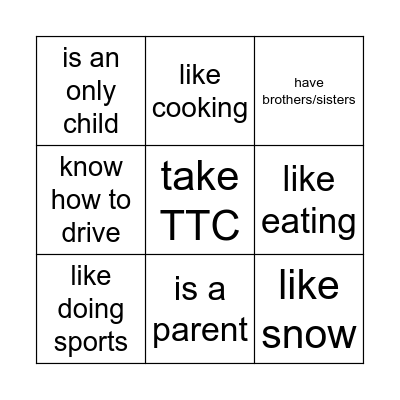 Getting to know you :) Bingo Card