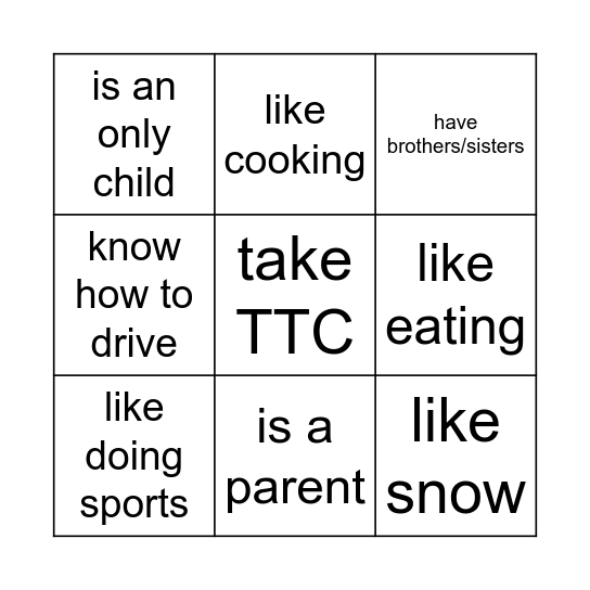 Getting to know you :) Bingo Card