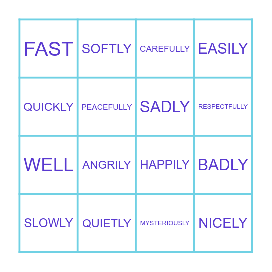 Adverbs of Manner Bingo Card