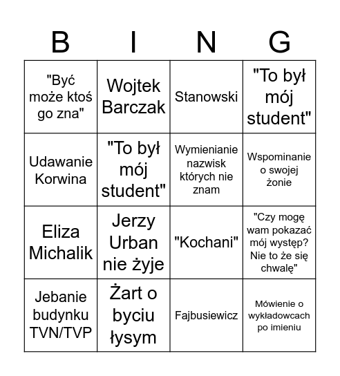 Grzegorzewski Bingo Card