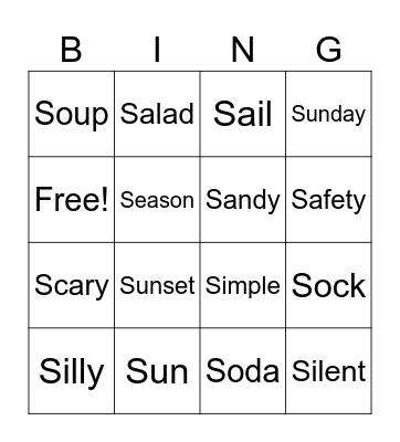 Beginning /s/ Practice Bingo Card
