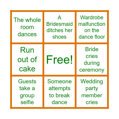 Sara & Aidan's Wedding Bingo Card