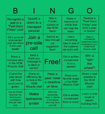 HCM Team Year End BINGO! Bingo Card