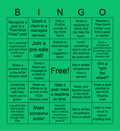 HCM Team Year End BINGO! Bingo Card