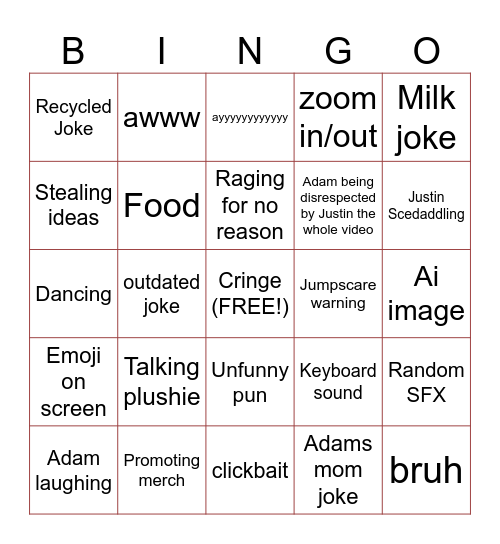 Lankybox bingo night Bingo Card