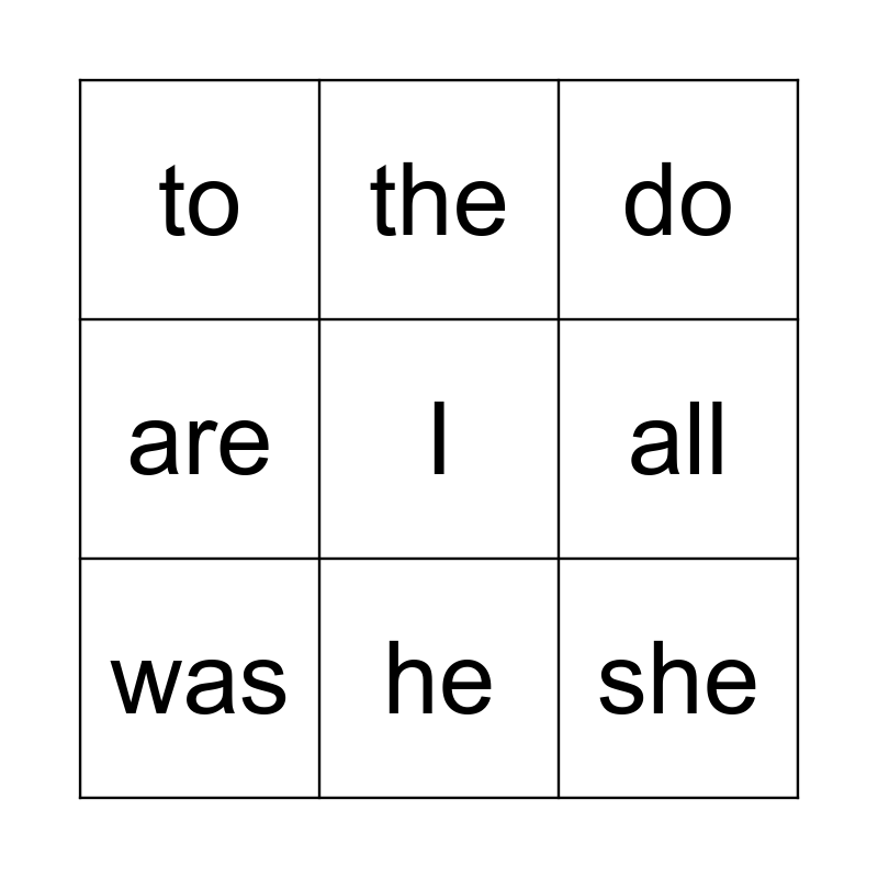 Tricky Words Bingo Card