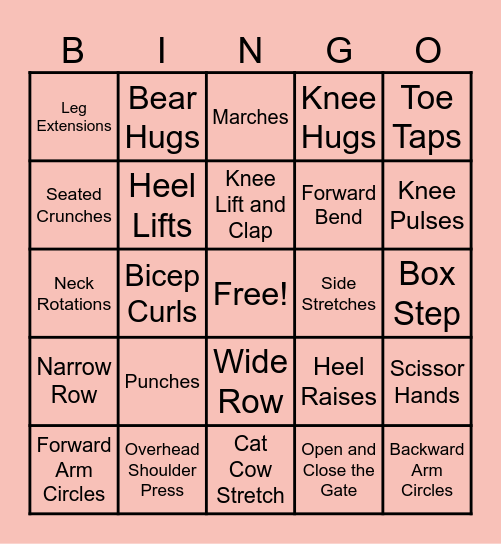 Exercise Bingo Card