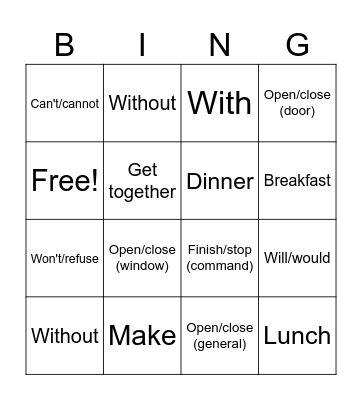 Instructional Verbs (Cole Level 2) Bingo Card